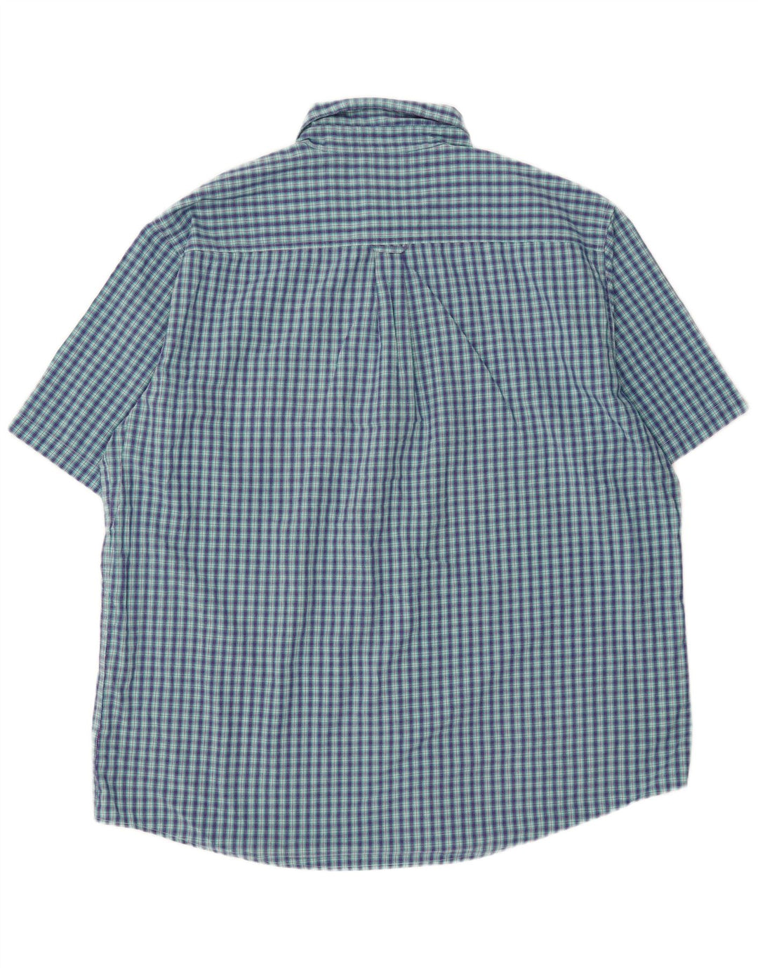CHAPS Mens Big & Tall Short Sleeve Shirt 2XL Blue Check Cotton