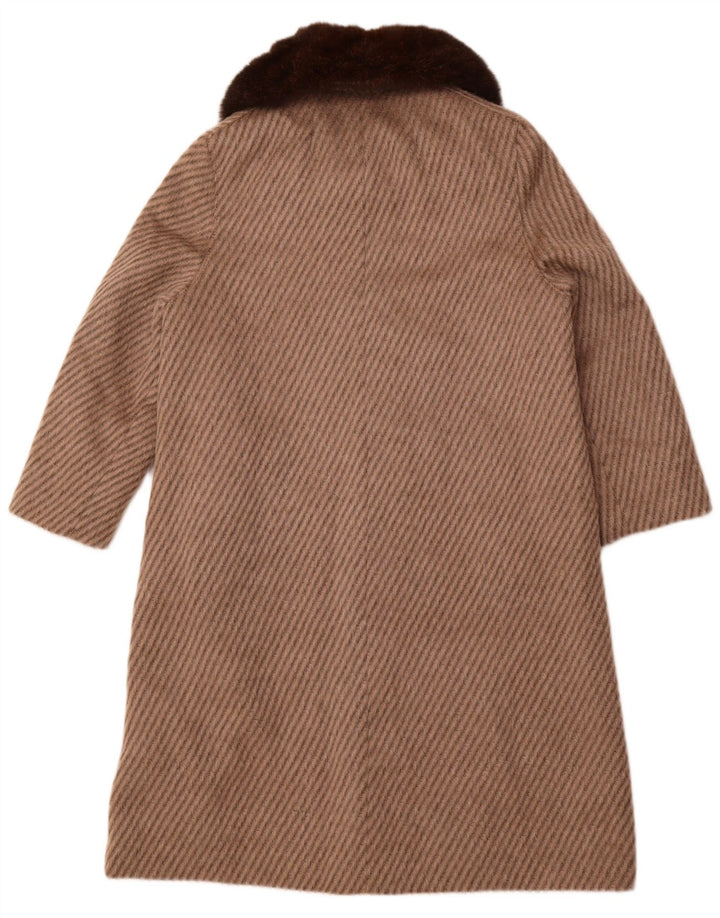 PELLICCERIA Damenmantel UK 14 Große beige gestreifte Schurwolle