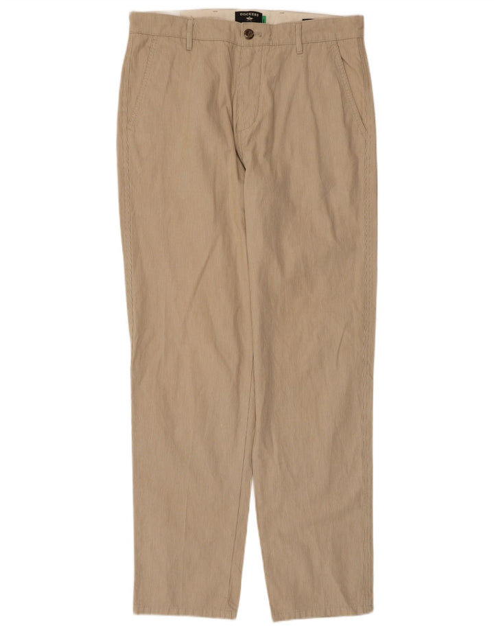 DOCKERS Herren Tapered Chino-Hose W32 L32 Beige Nadelstreifen-Baumwolle