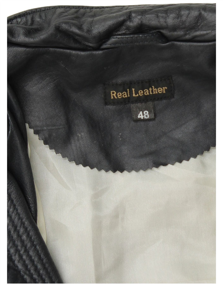 Vintage Damen Lederjacke IT 48 XL Marineblaues Leder