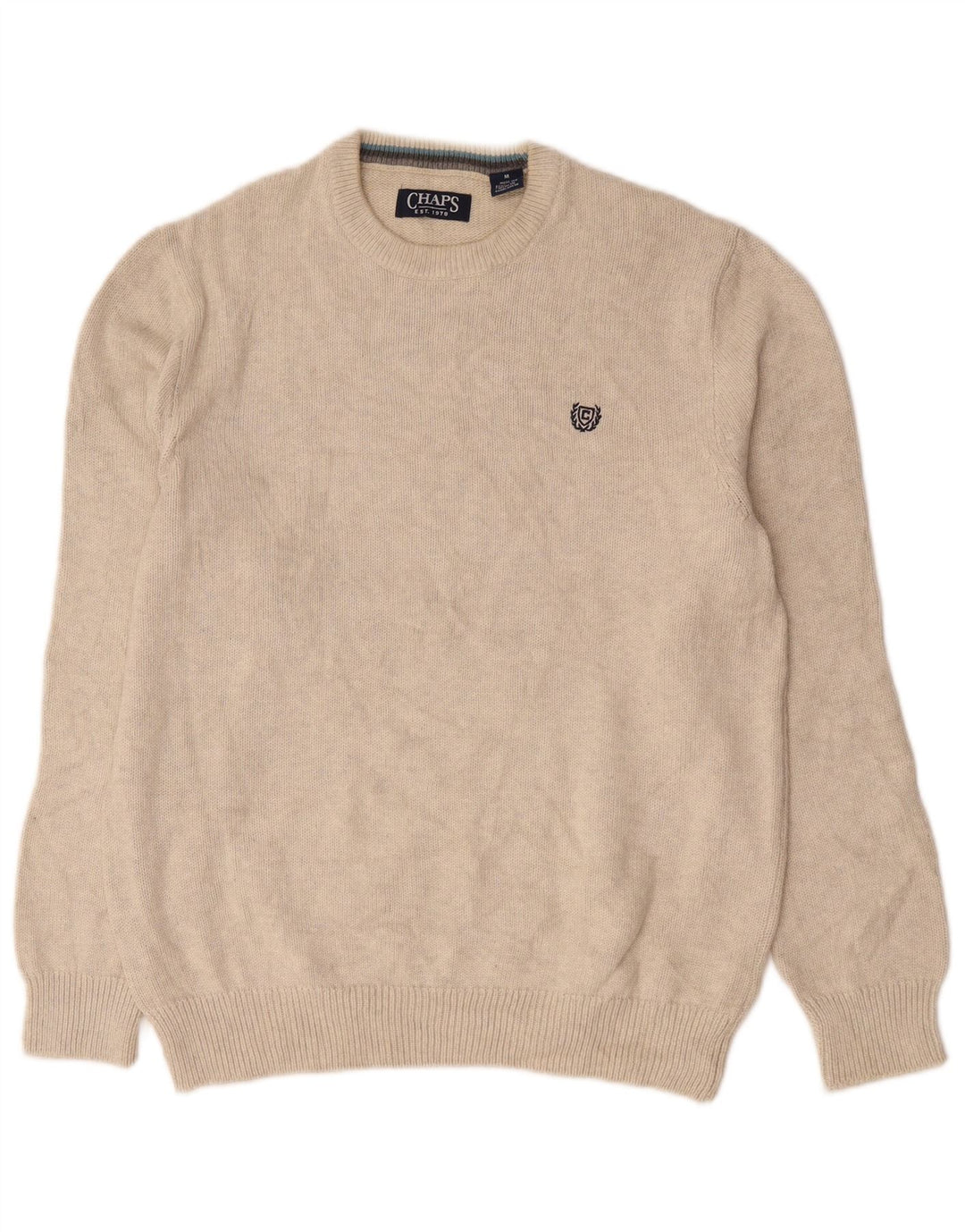Chaps Herren-Pullover mit Rundhalsausschnitt, mittelgroß, cremefarbene Baumwolle
