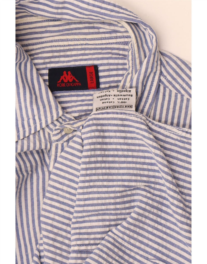 Kappa Herren-Kurzarmhemd, groß, blaue Nadelstreifen-Baumwolle