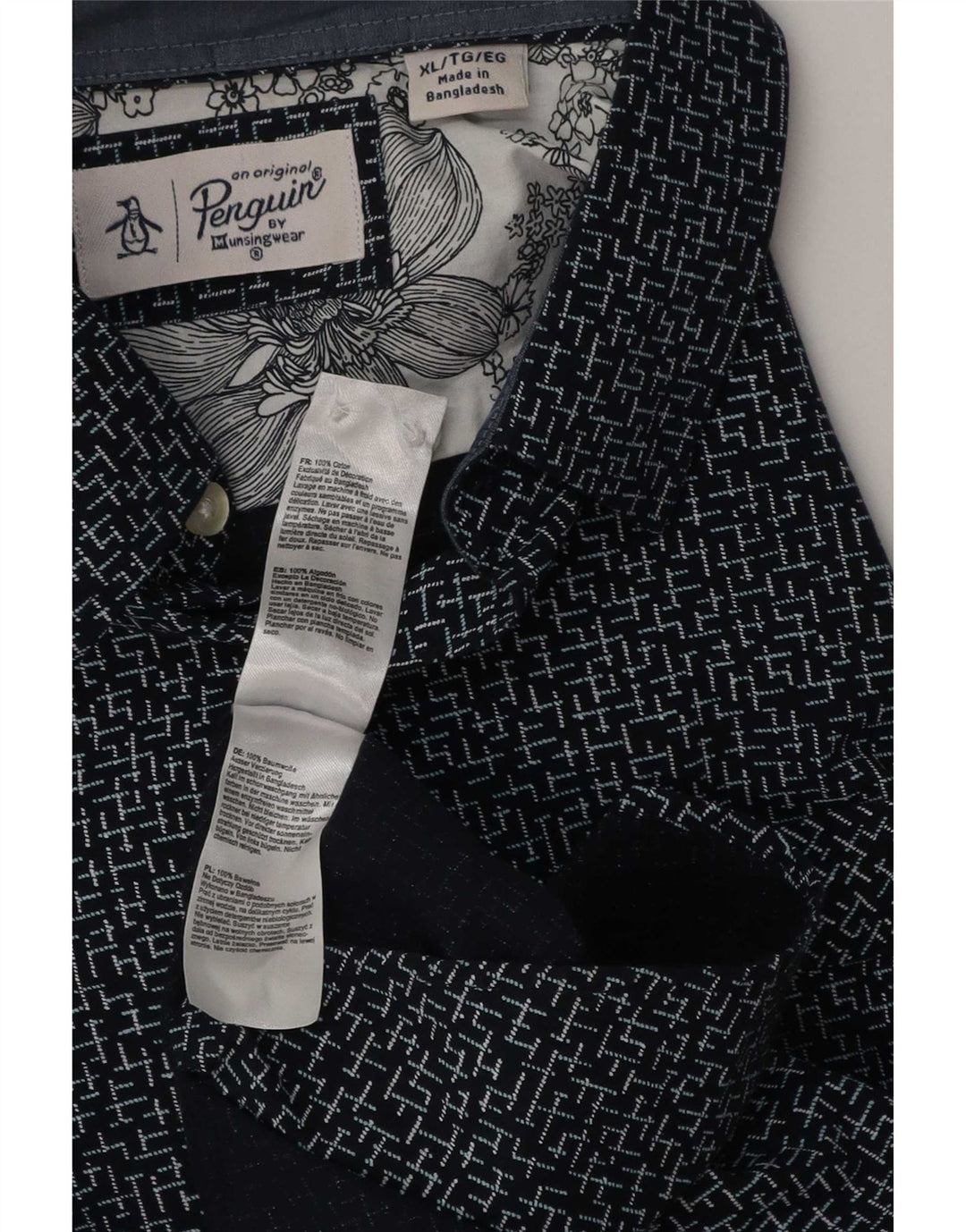 Pinguin-Herrenhemd XL aus blauer, geometrischer Baumwolle