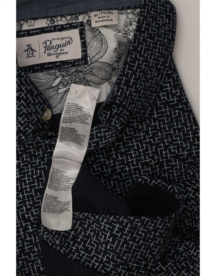 Pinguin-Herrenhemd XL aus blauer, geometrischer Baumwolle
