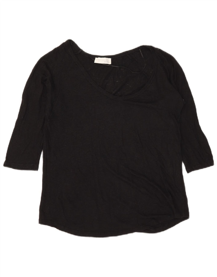 Zara Damen Top 3/4 Ärmel UK 12 Medium Schwarz