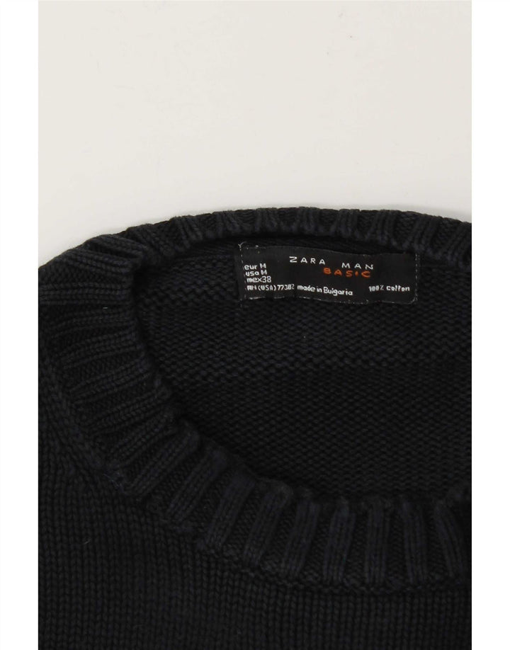 Zara Herren-Pullover mit Rundhalsausschnitt, mittlere schwarze Baumwolle