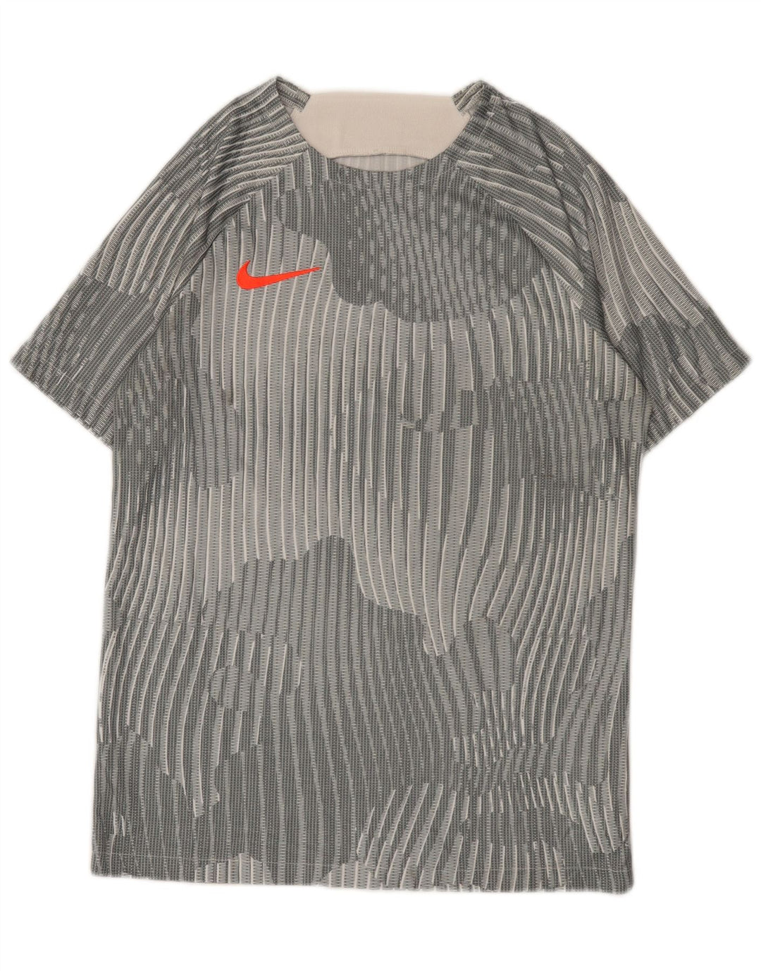 Nike Herren-T-Shirt-Oberteil aus mittelgrau gestreiftem Polyester