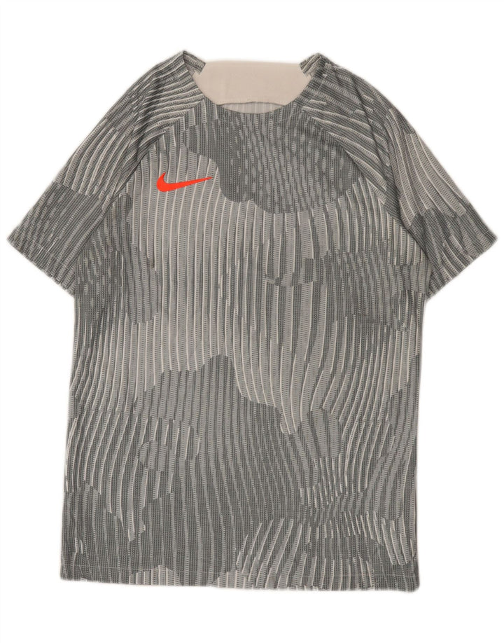 Nike Herren-T-Shirt-Oberteil aus mittelgrau gestreiftem Polyester