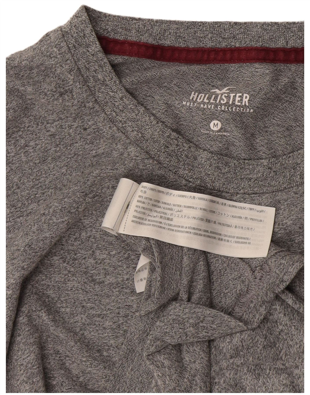 Hollister Herren-T-Shirt-Oberteil aus mittelgrau gefleckter Baumwolle