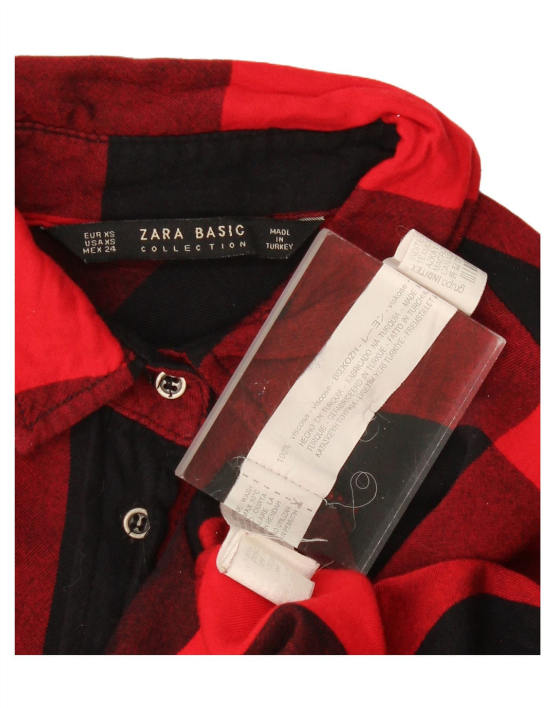 ZARA Womens Oversized Flannel Shirt UK 6 XS Red Check Viscose