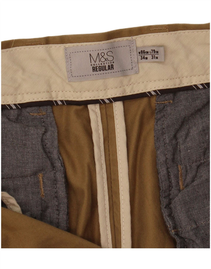 Marks & Spencer Herren-Chinohose, normal, W34, L31, Khaki, Baumwolle