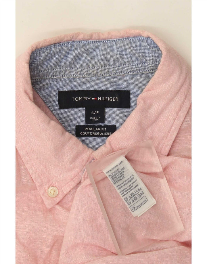 Tommy Hilfiger Herren-Hemd, kurzärmelig, normale Passform, klein, rosa, Leinen