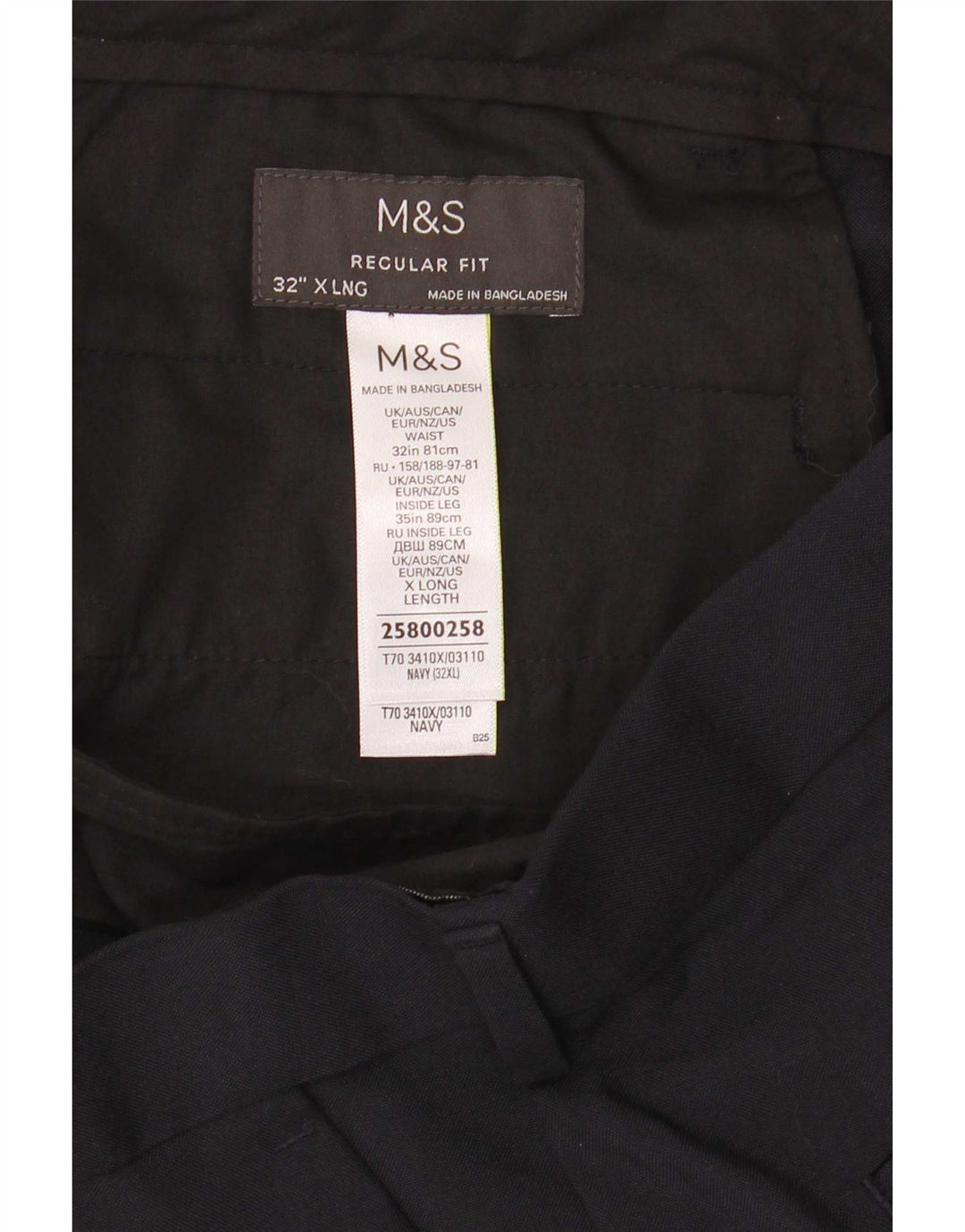 Marks & Spencer Herren-Chinohose mit normaler Passform, W32 L35, marineblaues Polyester