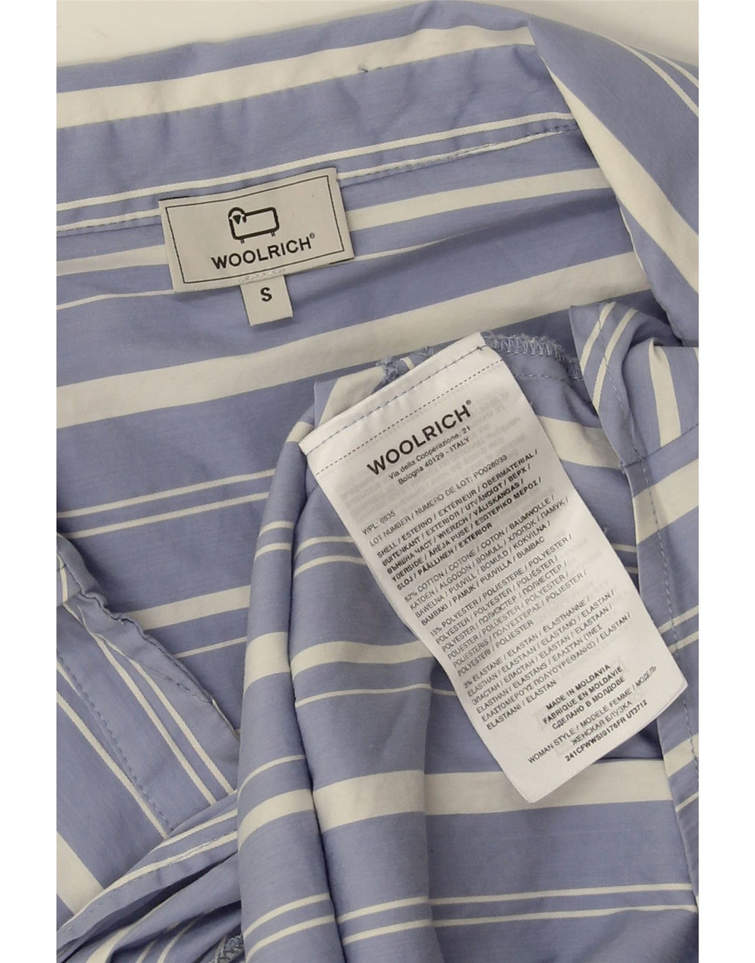 Woolrich Damen-Hemdbluse mit 3/4-Ärmeln, übergroß, Gr. 10, klein, blau gestreift