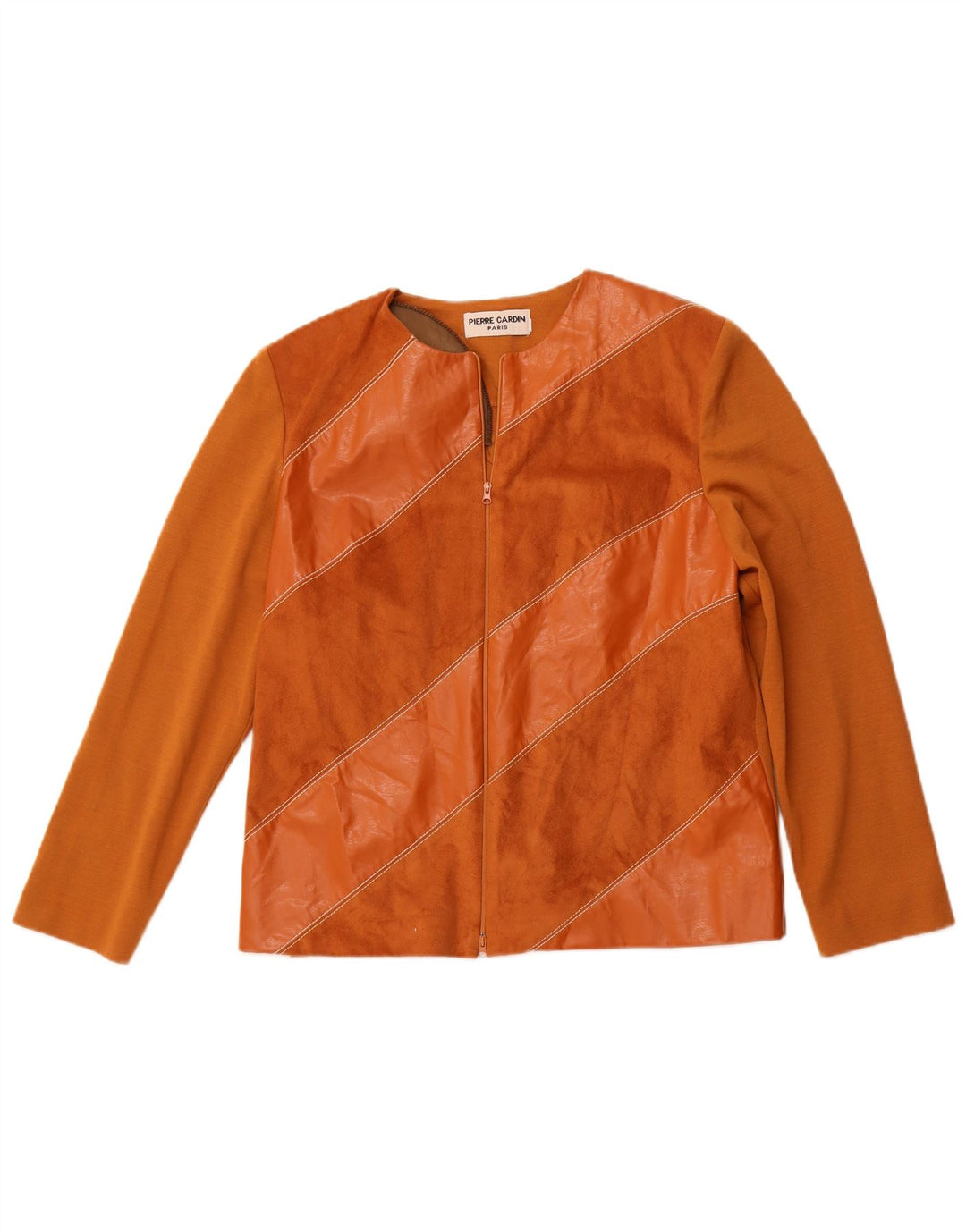 PIERRE CARDIN Damen-Cardigan-Pullover UK 14 Mittelbraune Patchwork-Wolle