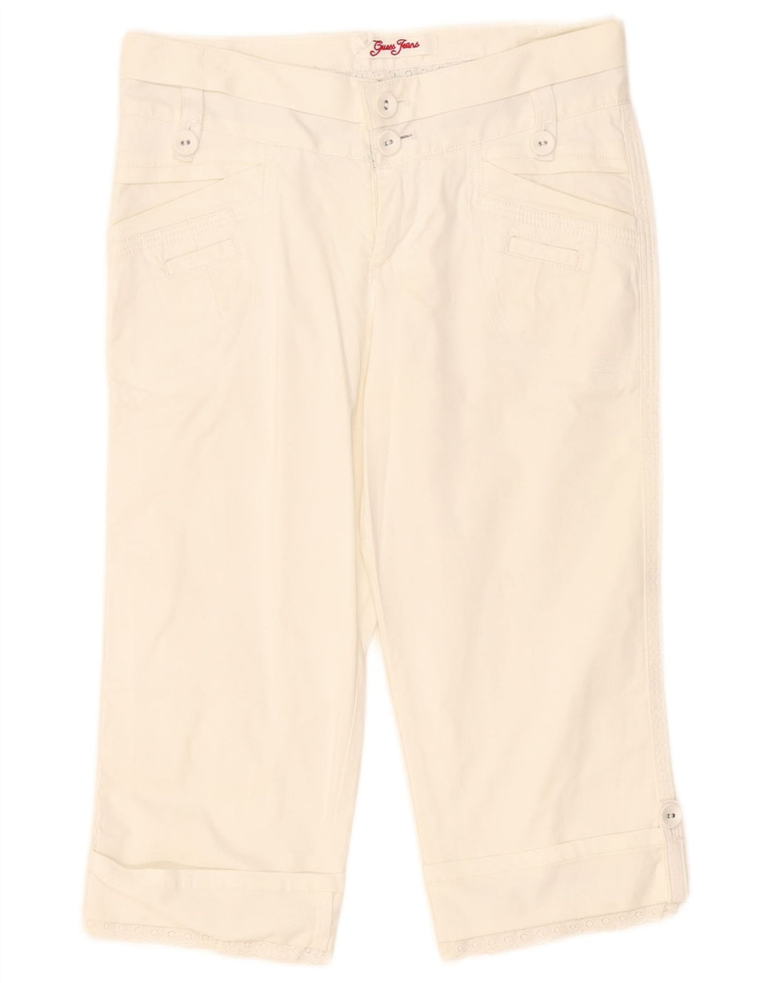 Guess Capri-Hose für Damen, W24, L18, weiße Baumwolle