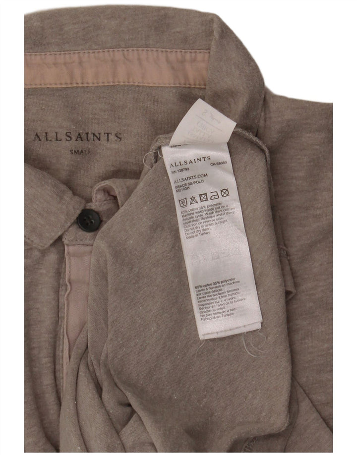 All Saints Herren-Poloshirt, klein, grau gestreift, Baumwolle