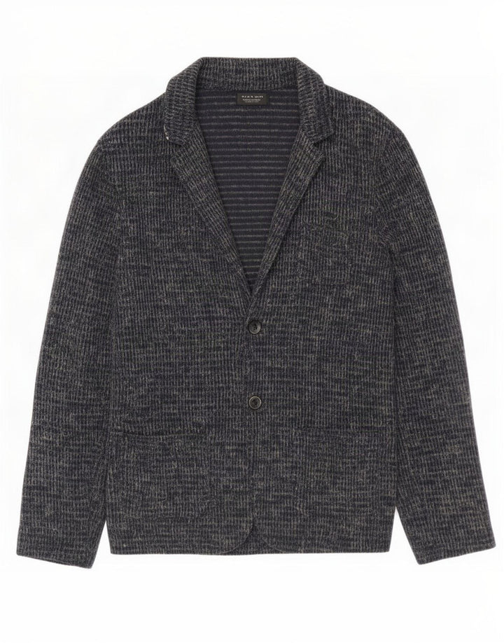 Zara Herren-Strickjacke, groß, marineblau gesprenkelte Baumwolle