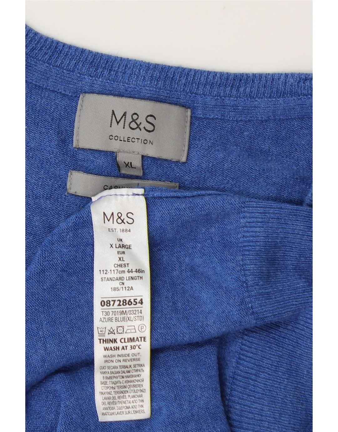 Marks & Spencer Herren-Pullover mit V-Ausschnitt, XL, blaues Acryl