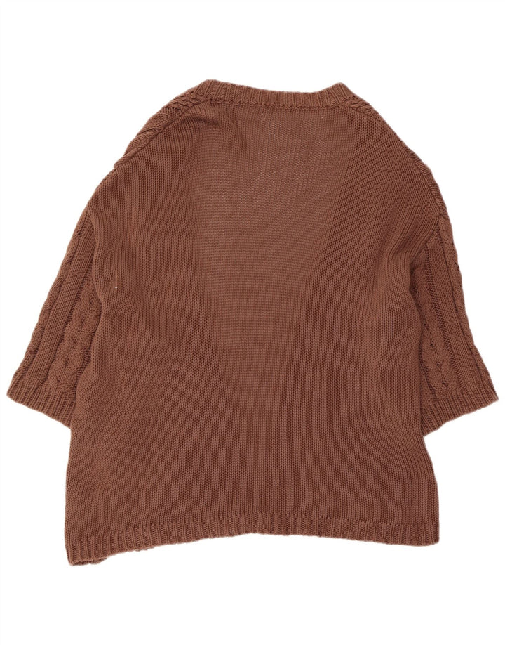 Marks & Spencer Damen-Strickjacke mit 3/4-Ärmeln, UK-Gr. 14, Mittelbraun