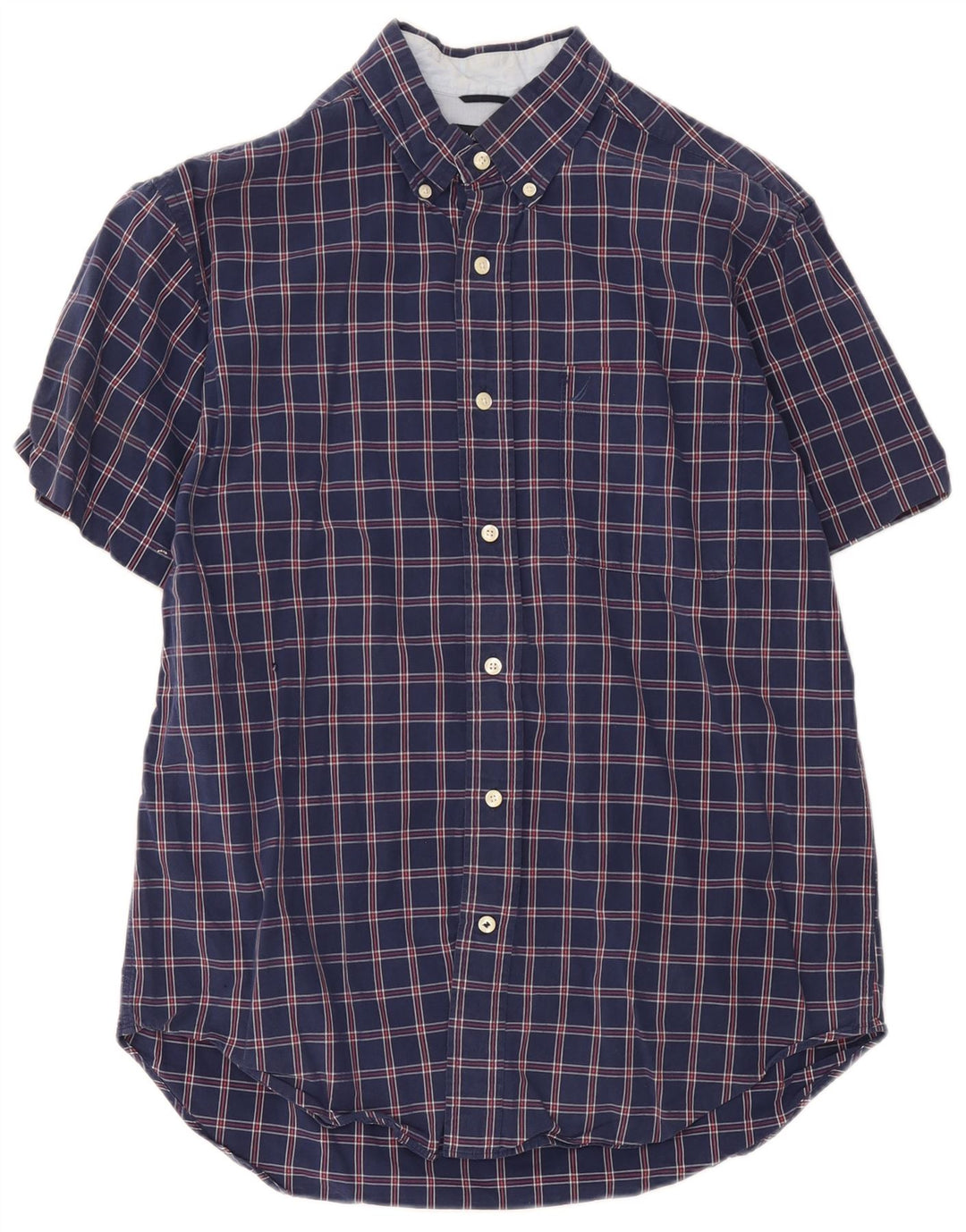 Nautica Herren-Kurzarmhemd aus mittelblauer, karierter Baumwolle