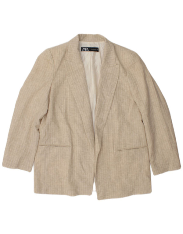 Offene Blazer-Jacke für Damen von Zara, UK 16, groß, beige gestreift