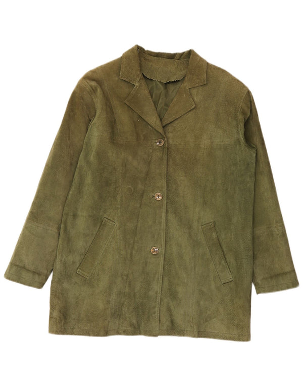 Vintage Damen 3-Knopf-Wildleder-Blazerjacke IT 42 Medium Khaki Leder