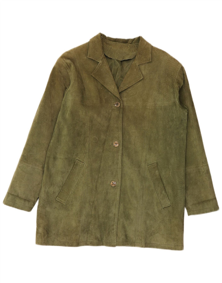 Vintage Damen 3-Knopf-Wildleder-Blazerjacke IT 42 Medium Khaki Leder