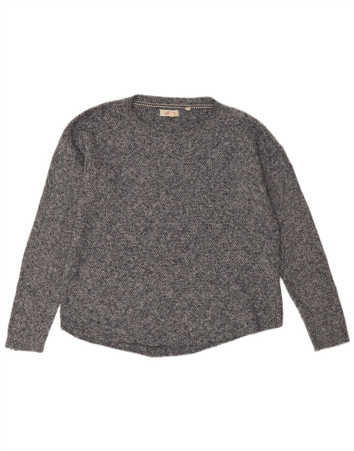 Fat Face Damen-Pullover mit Rundhalsausschnitt, UK 12, mittelgraue Baumwolle