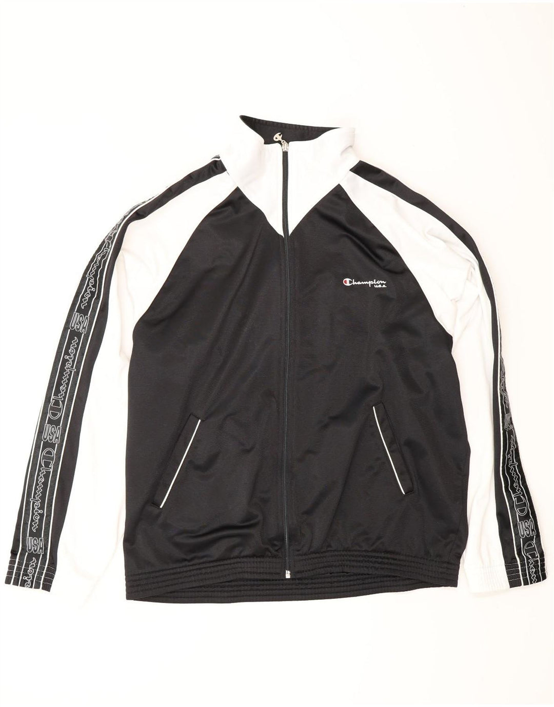 CHAMPION Herren-Trainingsanzugoberteil mit Grafik, Größe L, Schwarz, Farbblock