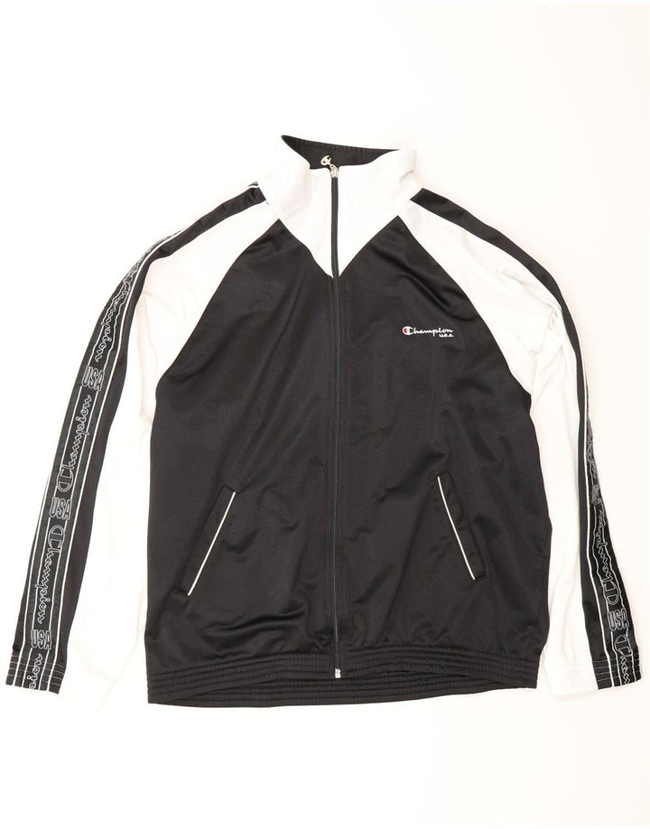 CHAMPION Herren-Trainingsanzugoberteil mit Grafik, Größe L, Schwarz, Farbblock