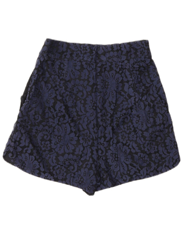 Zara Damen Chino-Shorts mit hoher Taille, Spitze, Größe S, W26, marineblaues, geblümtes Nylon