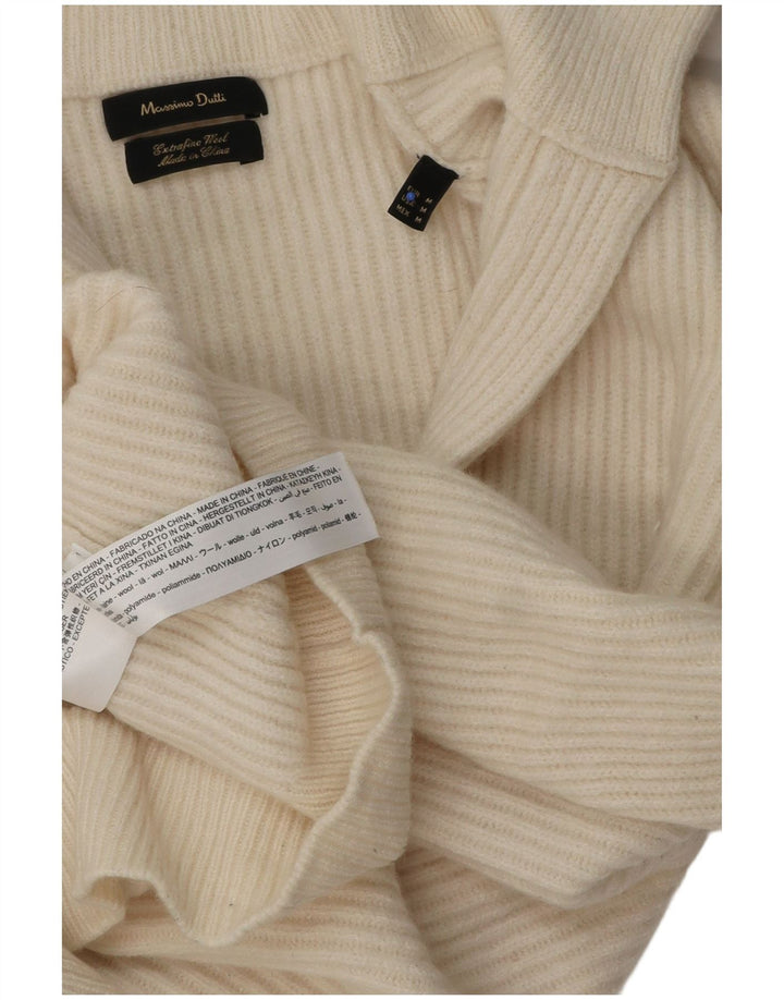 Massimo Dutti Damen-Pullover mit Polokragen, UK 14, mittlere, cremefarbene Wolle