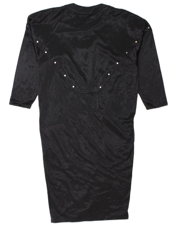 Vintage Damen Langarm-Etuikleid UK 14 Große schwarze Viskose