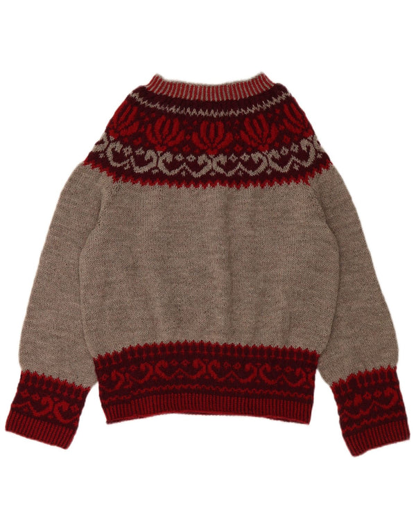 VINTAGE Damen Pullover mit U-Boot-Ausschnitt, UK 14, Mittelgrau, Fair Isle