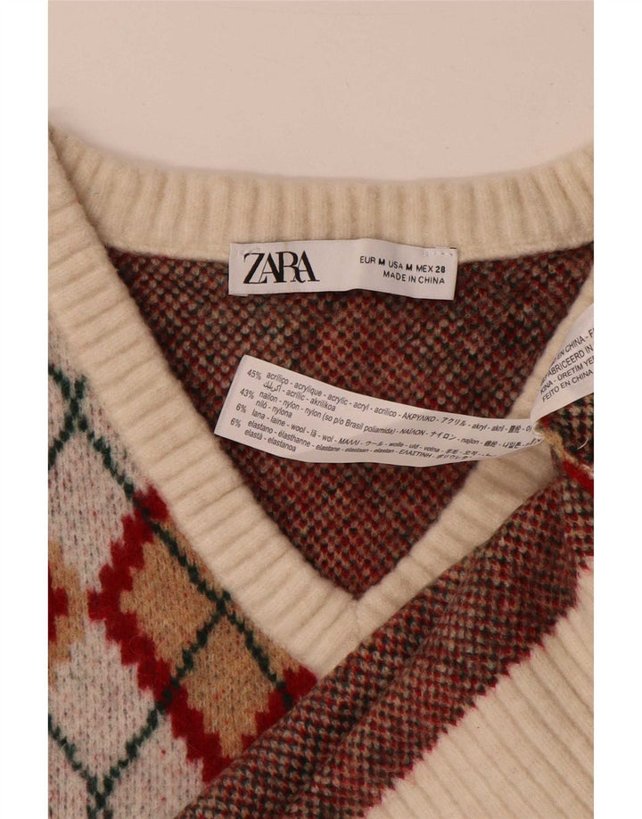Zara Damen Crop Vest Tank Top UK 14 Medium Mehrfarbig Argyle/Diamant