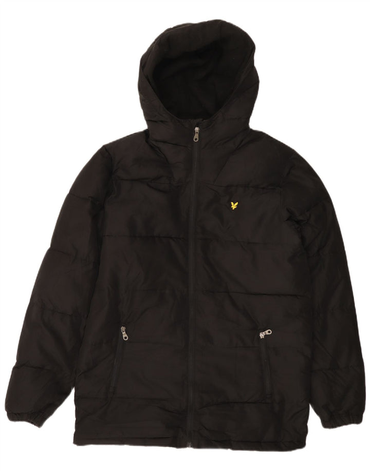 LYLE & SCOTT Wattierter Jungenmantel mit Kapuze, 15–16 Jahre, schwarzes Polyester
