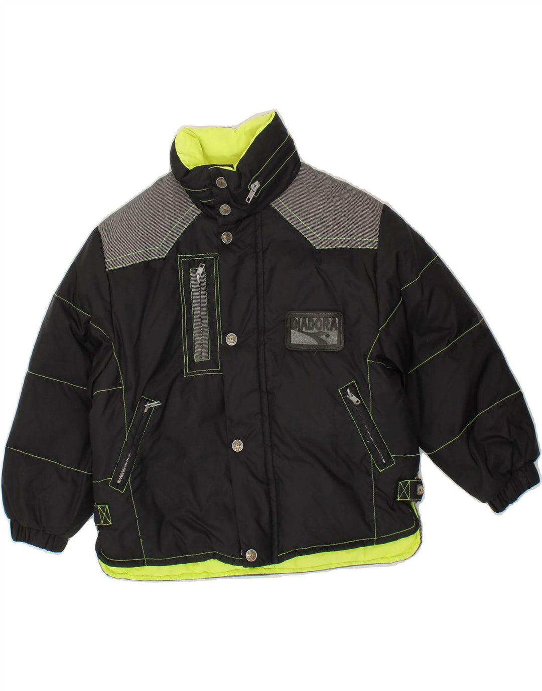 DIADORA Boys Padded Jacket 7-8 Years Small Black Colourblock Polyester Vintage Diadora and Second-Hand Diadora from Messina Hembry 