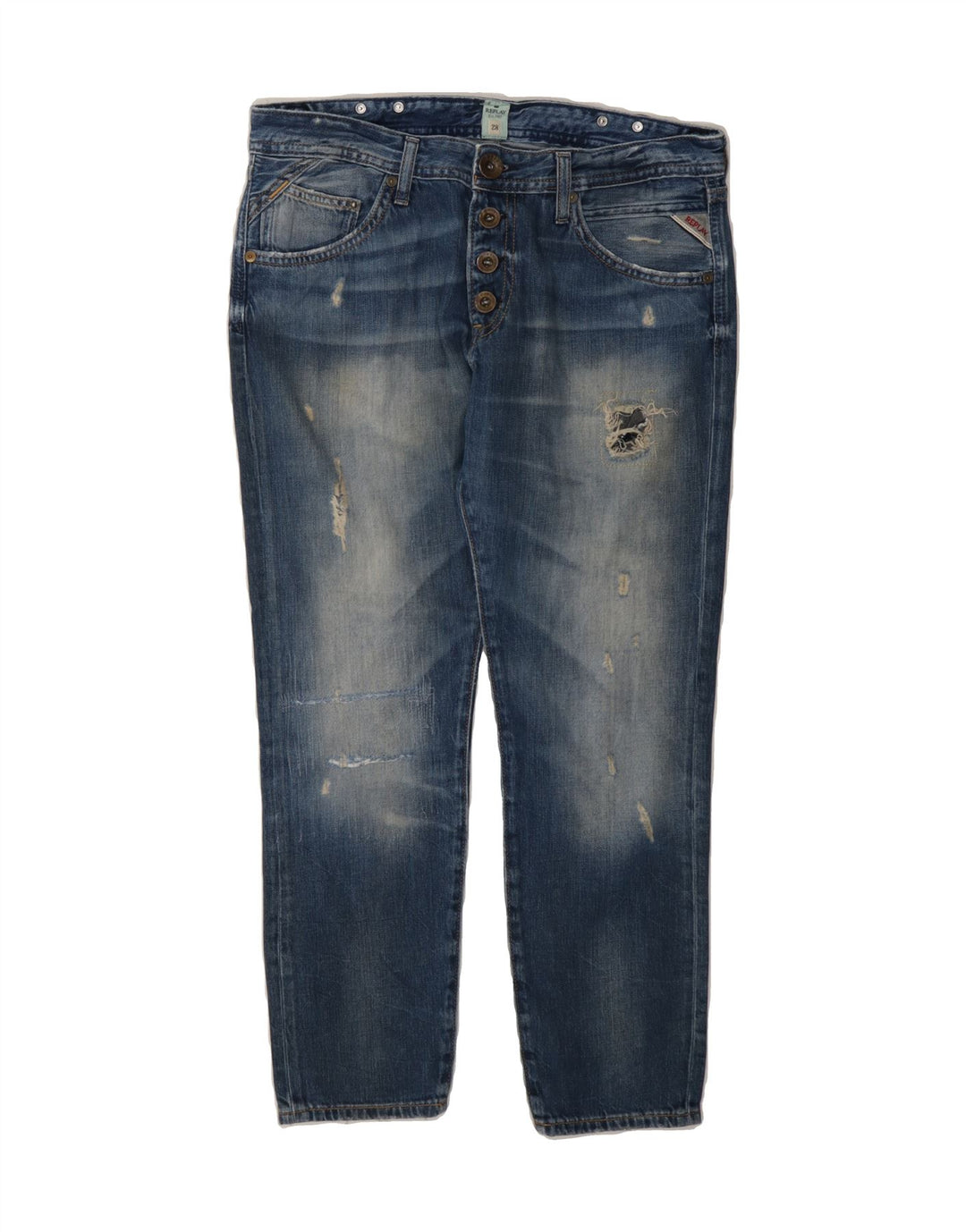 REPLAY Womens Distressed Cropped Jeans W28 L24 Blue Cotton Vintage Replay and Second-Hand Replay from Messina Hembry 