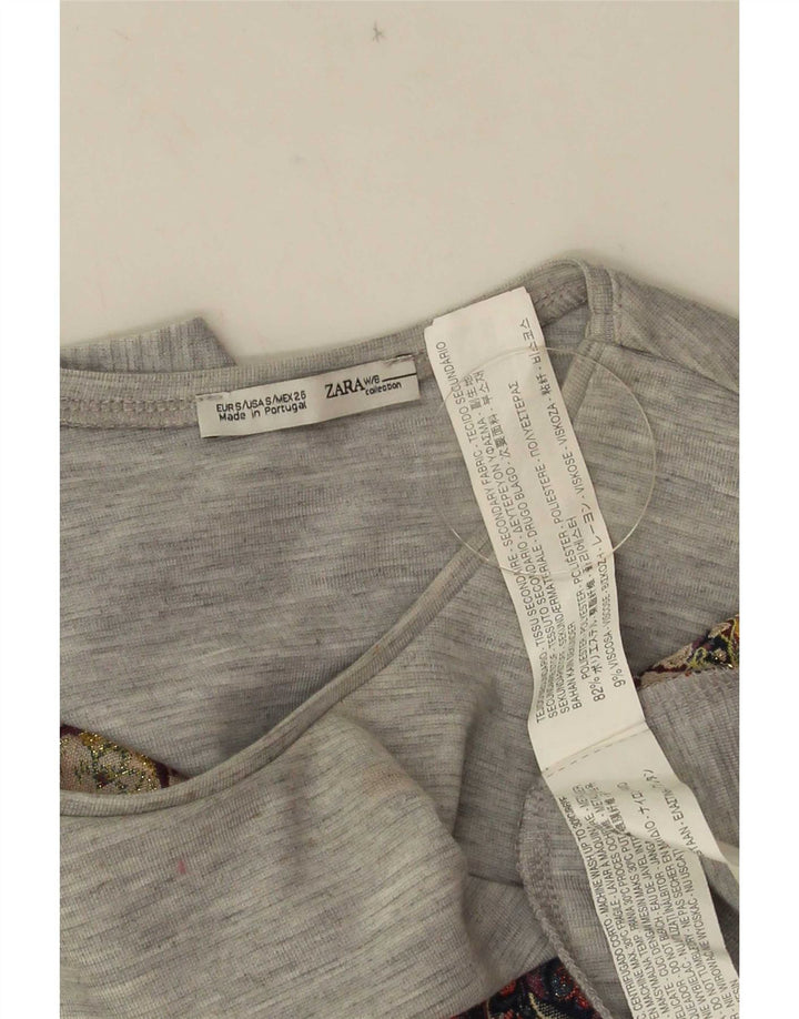 Zara Damen Crop Vest Top UK 10 Small Grau geblümtes Polyester