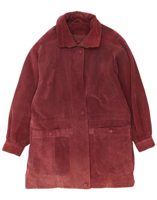 Vintage Damen Wildleder Mantel UK 20 2XL Burgunder Leder
