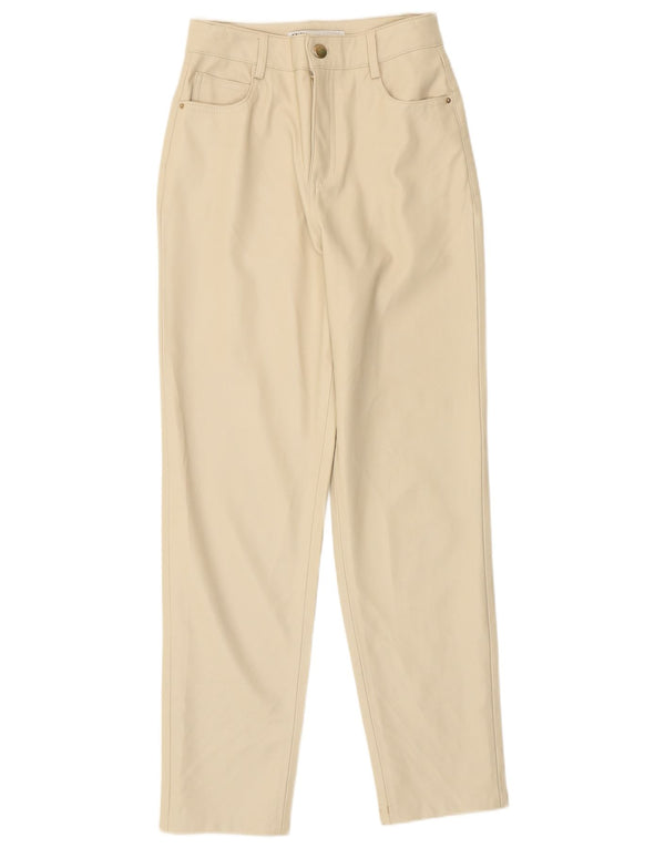 Zara Damen-Hose aus Kunstleder mit hoher Taille, konisch zulaufend, EU 32, XS, W22, L27, Beige