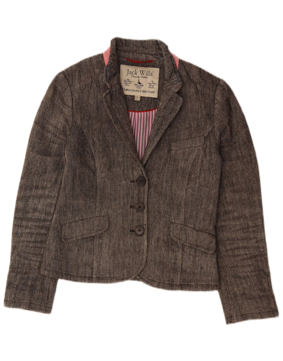 JACK WILLS Damen-Blazerjacke mit 3 Knöpfen, Gr. 10, Größe S, Grau, Leinen