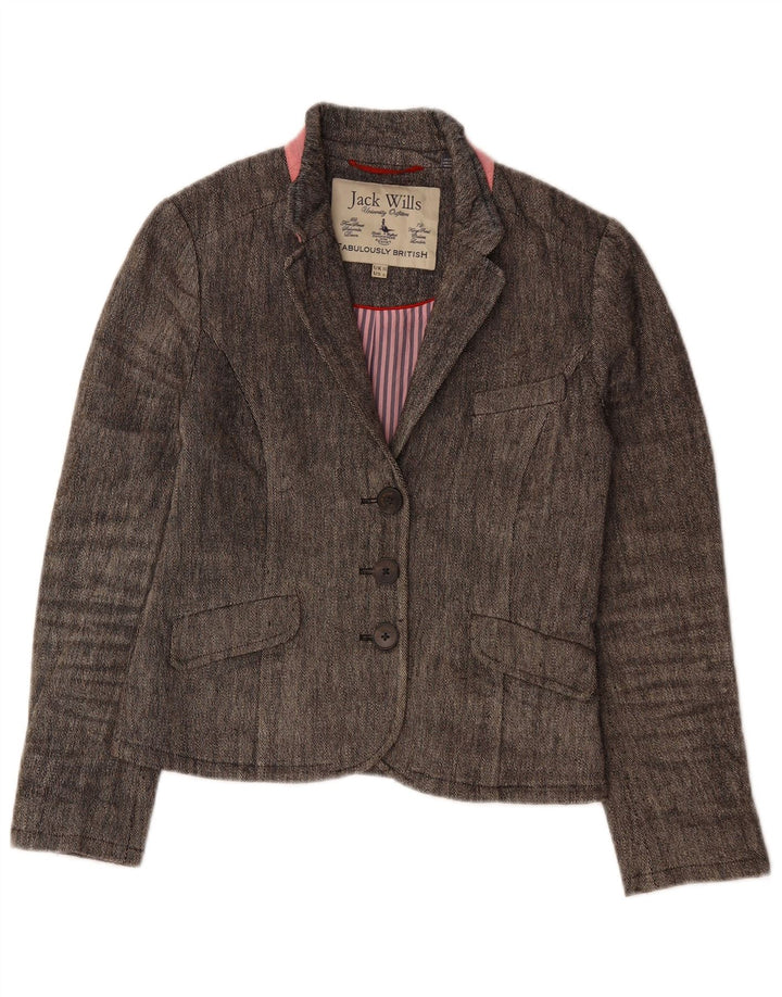 JACK WILLS Damen-Blazerjacke mit 3 Knöpfen, Gr. 10, Größe S, Grau, Leinen