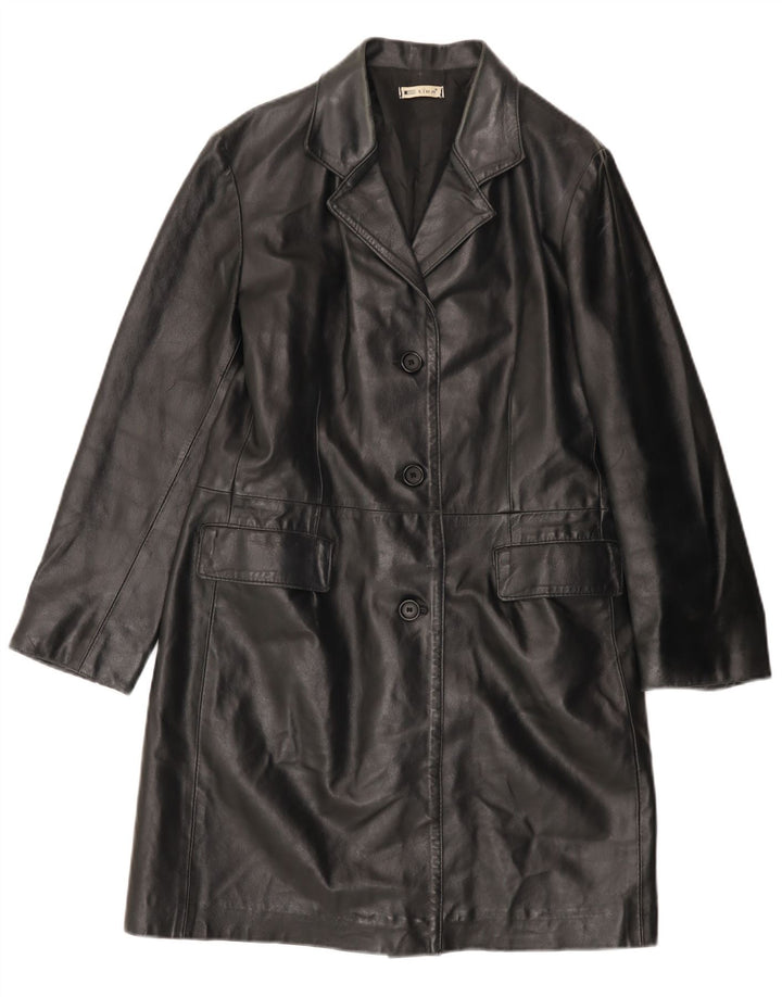 VINTAGE Damen Ledermantel IT 46 Großes schwarzes Leder