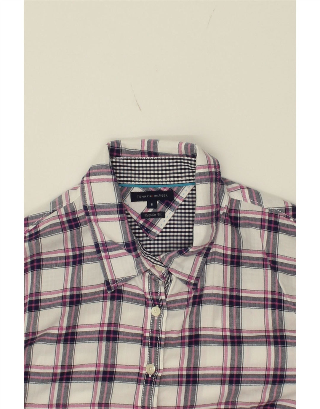 TOMMY HILFIGER Womens Regular Fit Shirt US 8 Medium Pink Check Cotton Vintage Tommy Hilfiger and Second-Hand Tommy Hilfiger from Messina Hembry 