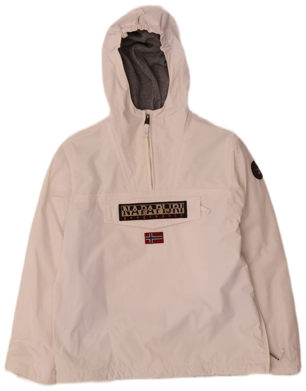 Napapijri Mädchen-Anorakjacke mit grafischer Kapuze, 11–12 Jahre, weißes Farbblockdesign