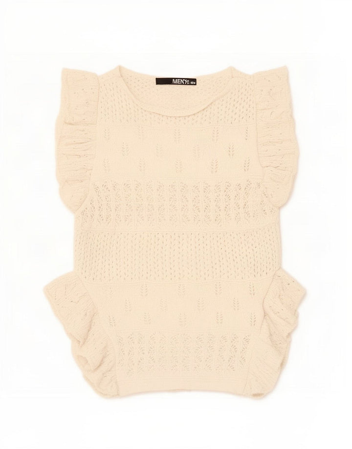 Zara Damen Crop Vest Tank Top UK 8 Small Beige Polyester