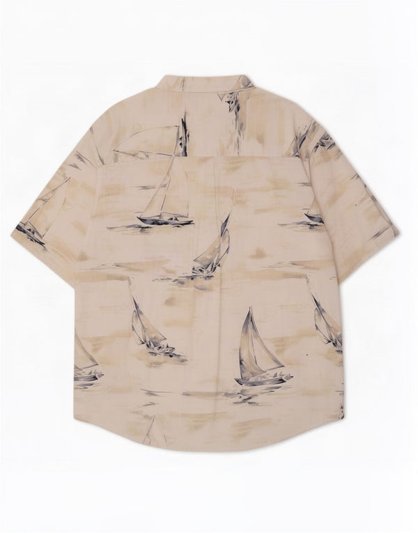 Puritan Herren-Hemd mit abstraktem Muster, kurzärmelig, 2XL, beige Baumwolle