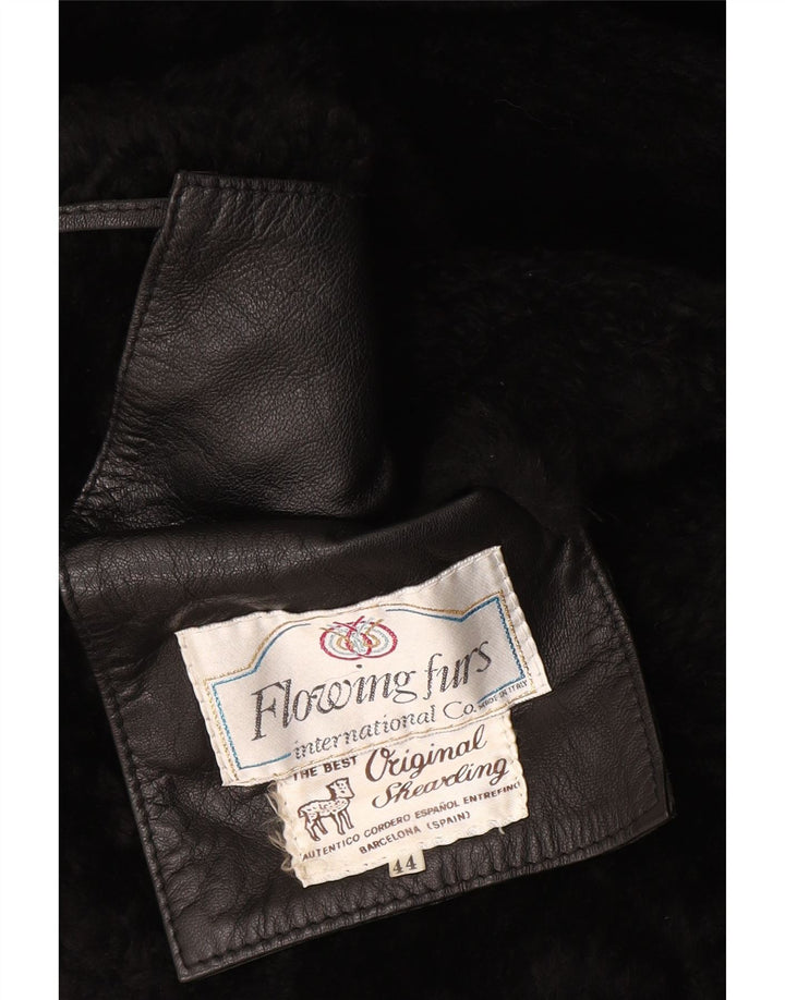 Vintage Damen Shearling Mantel IT 44 Medium Black Floral Shearling